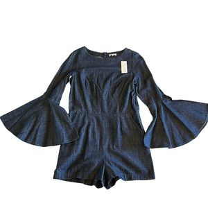 Sugar+Lips Dark Blue Cotton Jumpsuit with Bell Sleeves